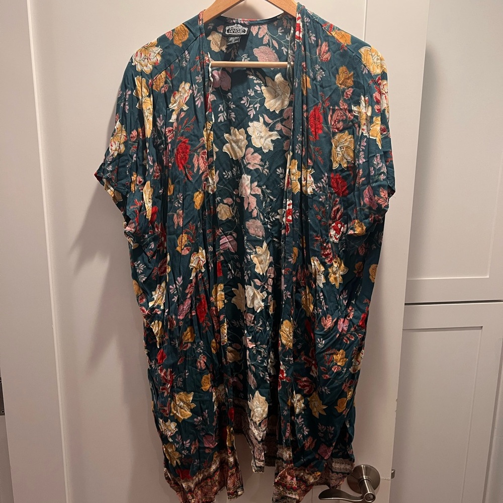 Angie Floral Kimono - Teal and Multicolor